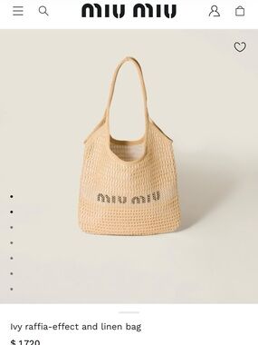 Miu Miu Beige Raffia-Effect Linen Tote